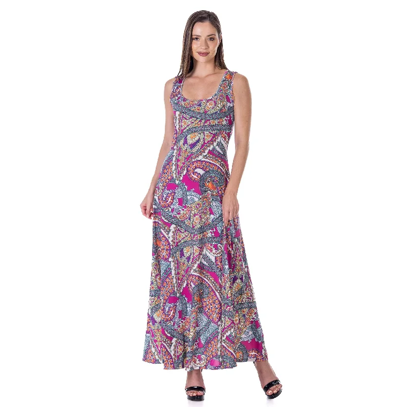 Urban Femme Streetwear 24seven Comfort Apparel Womens Pink Paisley Print Scoop Neck A Line Sleeveless Maxi Dress Urban Femme Streetwear 24seven Comfort Apparel Womens Pink Paisley Print Scoop Neck A Line Sleeveless Maxi Dress