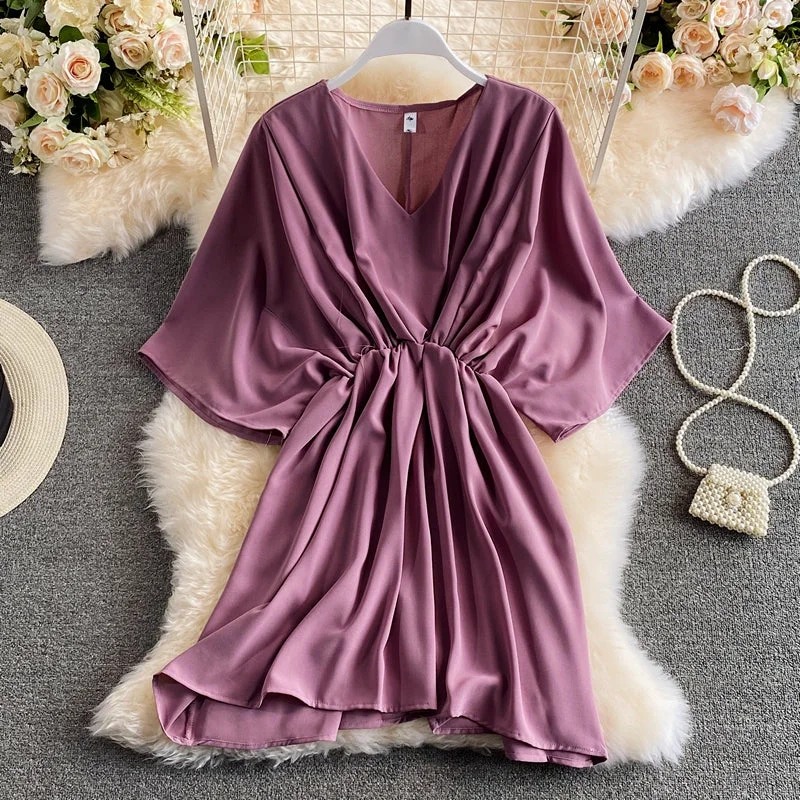 Stylish Women's Garments For Holidays Versatile solid short skirt age reducing waist dress  3188