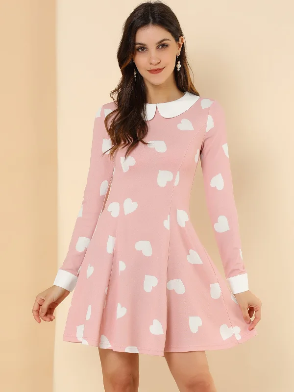Workwear Fashion for Women Peter Pan Collar Contrast Printed A-Line Short Dress