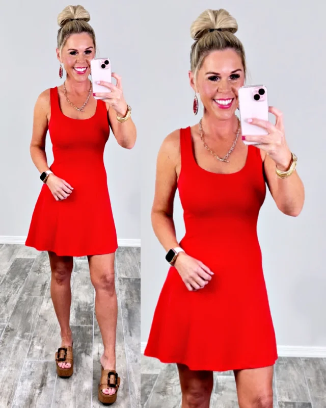 Women's Athletic Garments Leading The Trends Tank Dress - Red