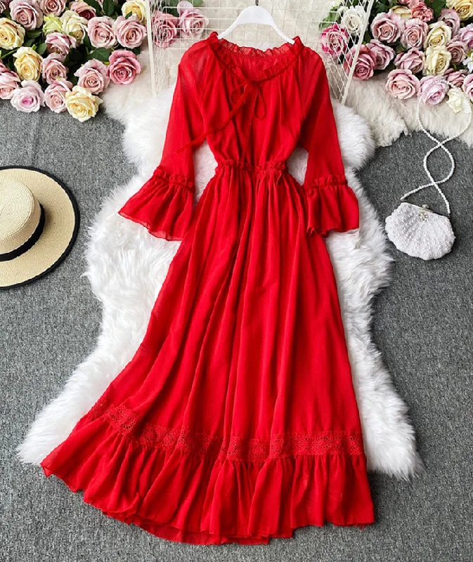 Exclusive Online Sale Red A line chiffon dress fashion girl dress  1005