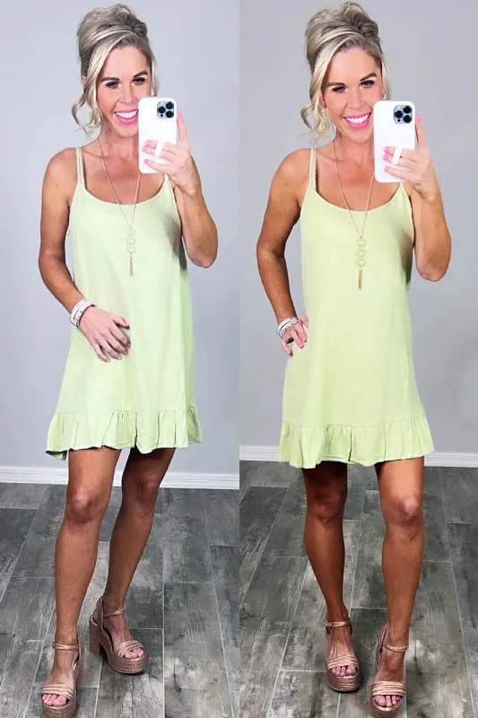 Women's Transitional Outfit Sunday Brunch Ruffle Dress - Kiwi