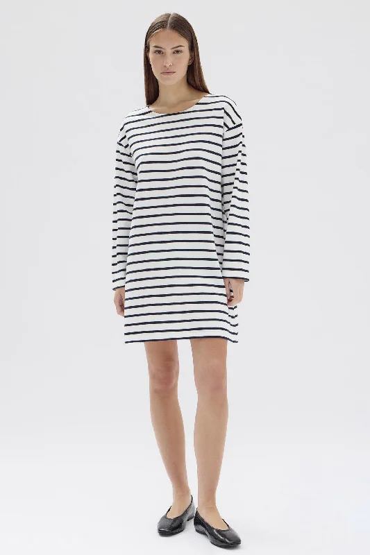 Flash Discount Assembly Label - Bateau Long Sleeve Tee Dress, True Navy/White