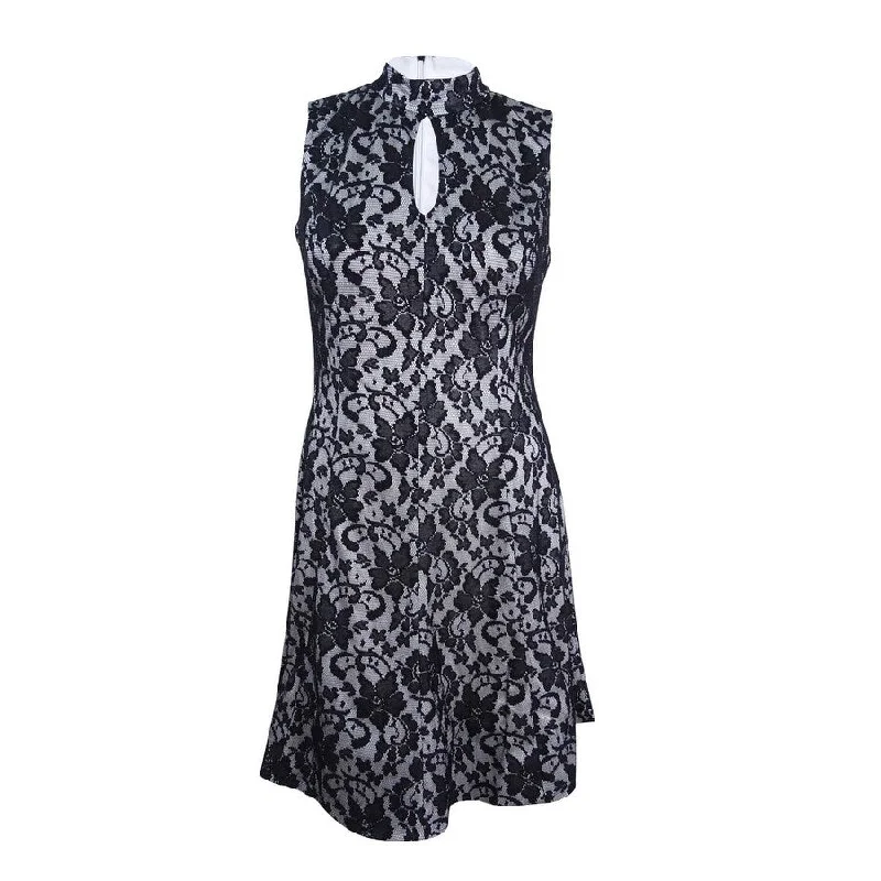 Effortless Chic for Women JAX Women's Mock-Neck Lace Fit & Flare Dress (10, Black/Ivory) Effortless Chic for Women JAX Women's Mock-Neck Lace Fit & Flare Dress (10, Black/Ivory)