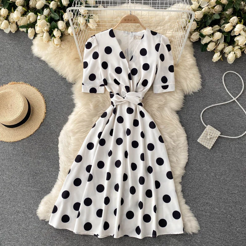 Women's Seasonal Clothing Cute polka dot v neck short dress fashion dress  414