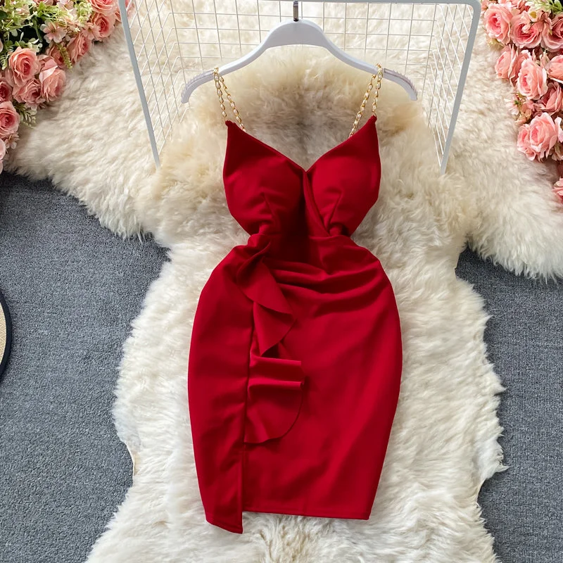 Elegant Women's Clothing Hip Wrap Skirt open back low chest V-neck dress  2776