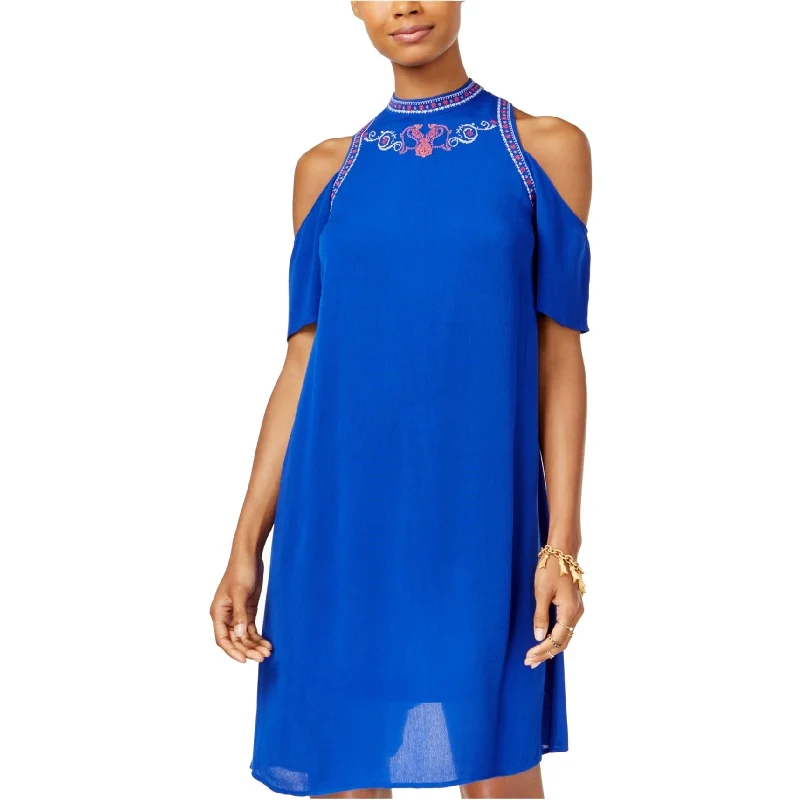 Bold Fashion Sequin Hearts Womens Embroidered A-line Dress, Blue, Large
