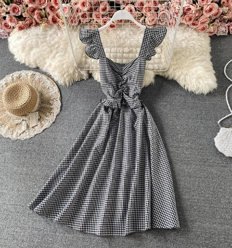Stylish Women's Clothing Cute plaid short dress A line dress  693