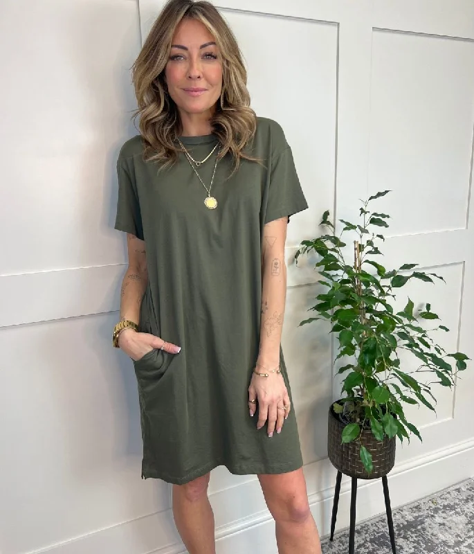 Stylish Women's Apparel Khaki Cotton Mini T Shirt Dress