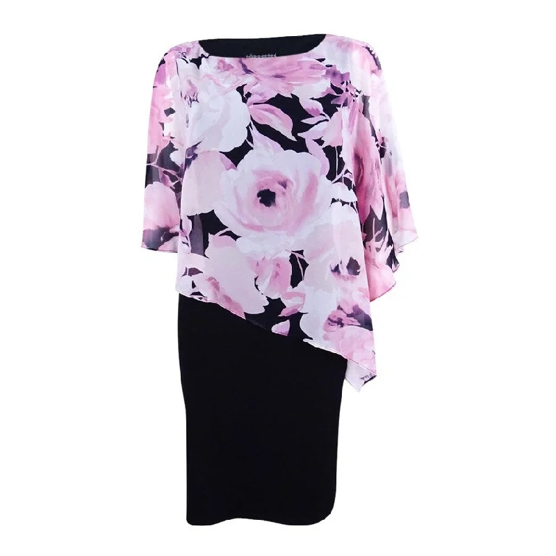 Charming Women's Clothes For Special Events Connected Women's Floral-Print Chiffon Cape Dress (6, Rose)