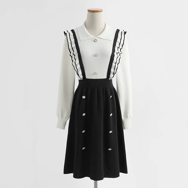 Graceful Fashion College style knitted dress color matching, aging and slimming  2318