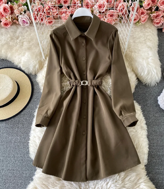 Women's Casual Outfit Simple A line long sleeve shirt dress  874