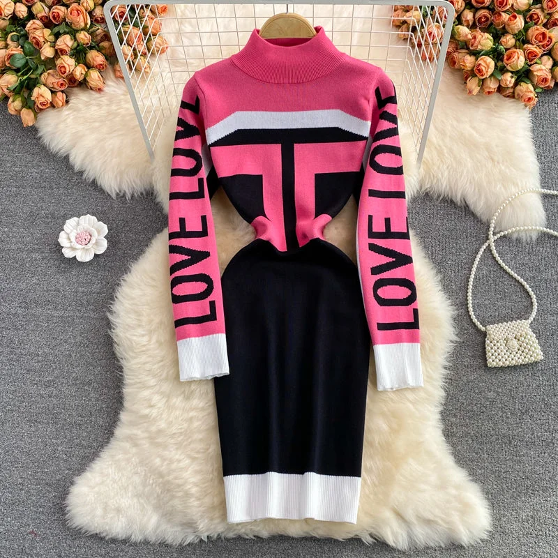 Women's Stylish Professional Garments Stretch tight printed knitted dress  2918