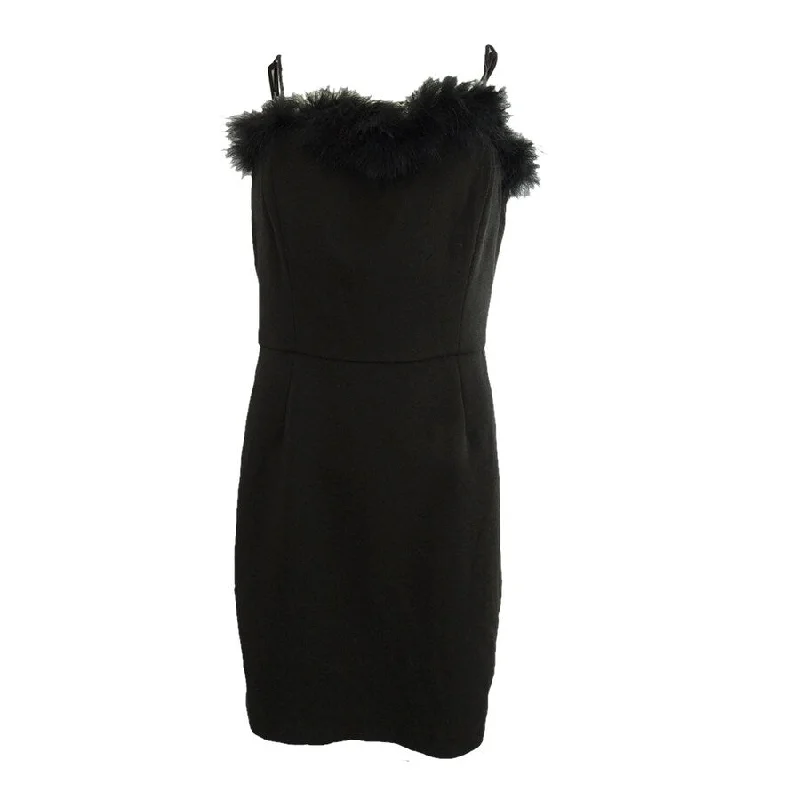 Women's Formal Wear Laundry by Shelli Segal Women's Faux-Feather-Trim Sheath Dress (10, Black)