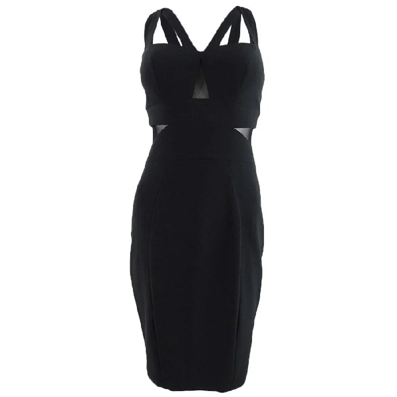 Fashion Essentials Xscape Women's Illusion-Inset Strappy Sheath Dress (2, Black)