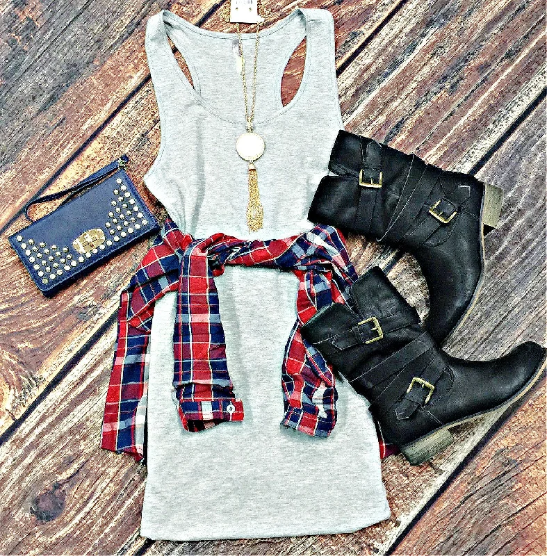 Chic Women's Outfit Basic Tank Dress: Grey