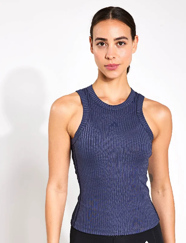 Don't Miss Out On Premium Yoga Wear Deals All Gym Seasonal Rib Tight Fit Tonal 3-Stripes Tank Top - Shadow Navy