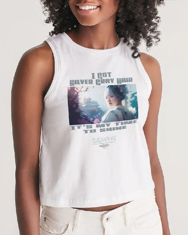 Breathable, Moisture-Wicking, And Budget-Friendly Asian sister with silver grey hair Women's All-Over Print Cropped Tank