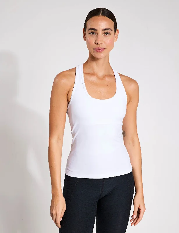 Fashionable Yoga Apparel Now On Sale Spacedye Step Up Racerback Tank - Cloud White