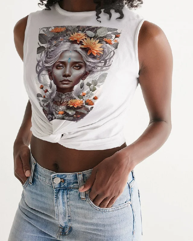 Breathe Easy In Comfortable Yoga Outfits Blossom Indian Greys ister Women's  All-Over Print Twist-Front Tank