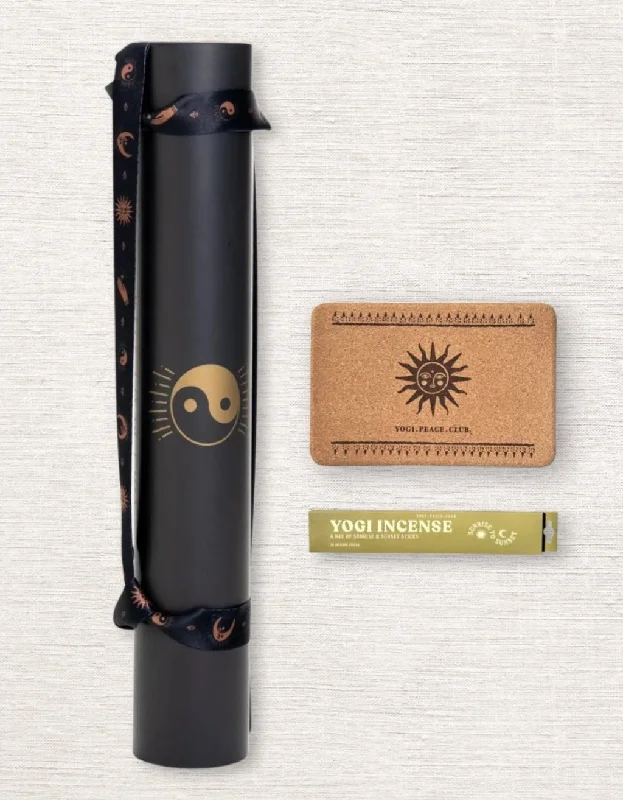 Style And Support For Every Pose At Special Discounts 5 mm Yoga Pack - Gold Deluxe  Yoga Mat + Block + Strap + Incense