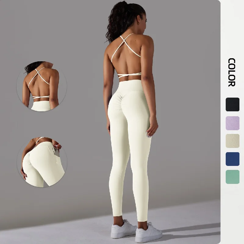 Sweat In Style With Yoga Clothing Discounts Double-sided polyamide solid color cross beauty yoga suit 5colors