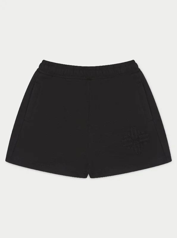 Flow Into Savings With Trendy Yoga Apparel EMBLEM APPLIQUE JERSEY SHORTS - BLACK