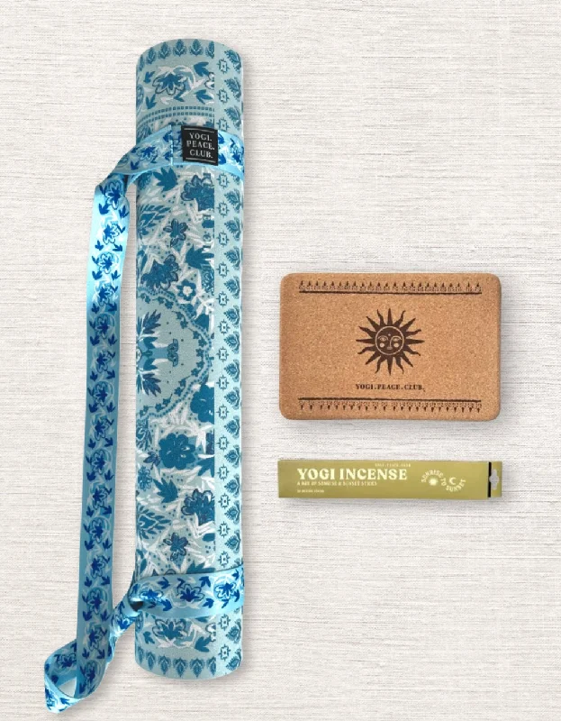 From Mat To Movement, Shop Yoga Deals 4 mm Yoga Pack - Aqua Garden Yoga Mat + Block + Strap + Incense