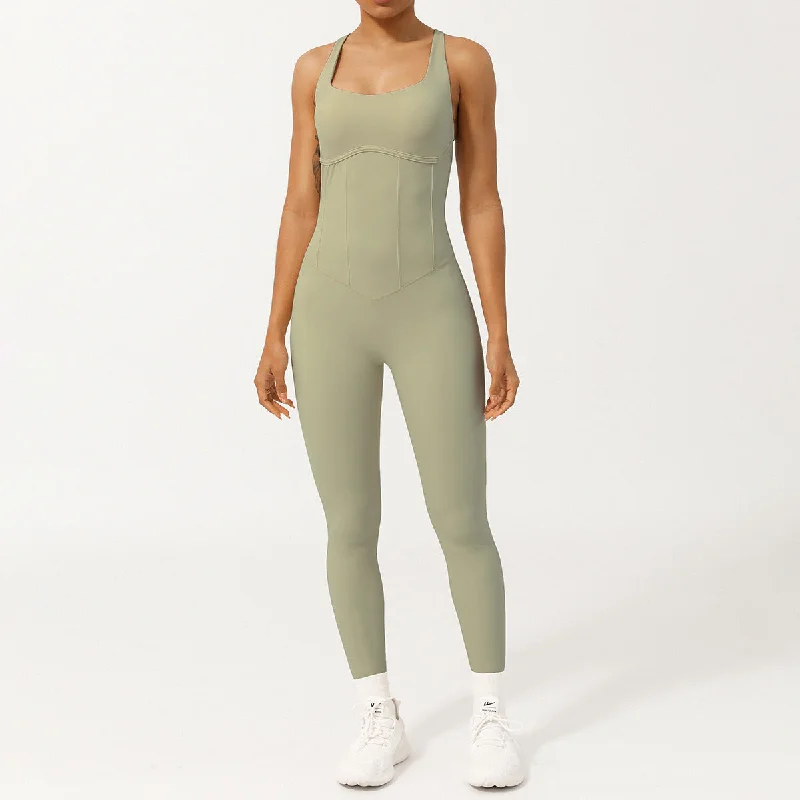 Performance Meets Savings In Our Yoga Wear Sale Fishbone traceless adjustable shoulder strap large halter one-piece yoga suit