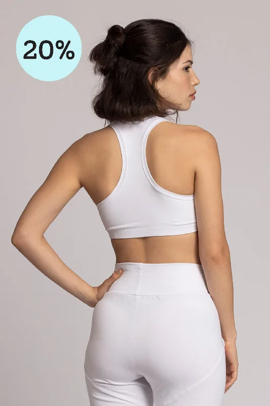 Soft, Stretchy, And Super Affordable Yoga Wear Organic Cotton Pure White Racer-Back Bra