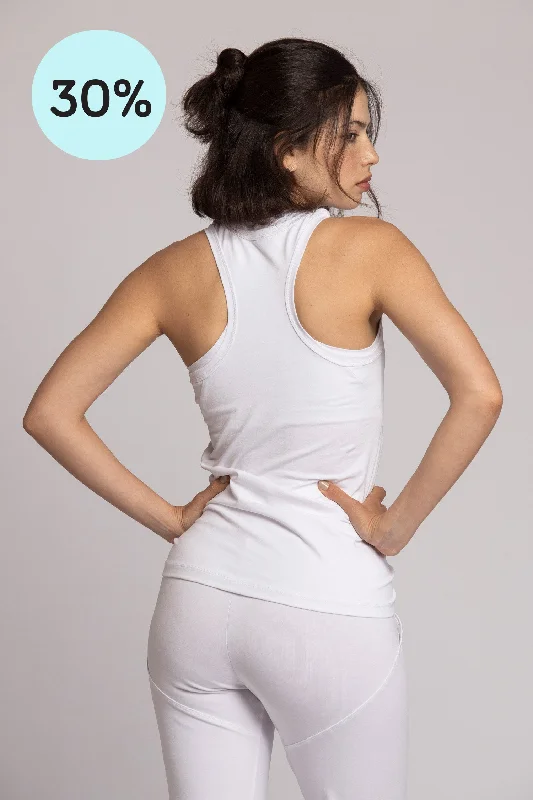 Shop High-Quality Yoga Apparel At Exclusive Discounts Organic Cotton Pure White Racer Tank Top