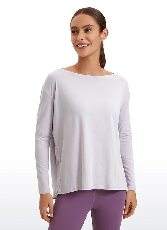 Your Go-To Yoga Outfits Now More Affordable Pima Cotton Long Sleeves Boat Neck