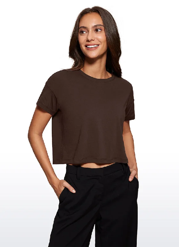 Stretch Your Limits, Not Your Wallet Pima Cotton Short Sleeves Cropped Crew Neck