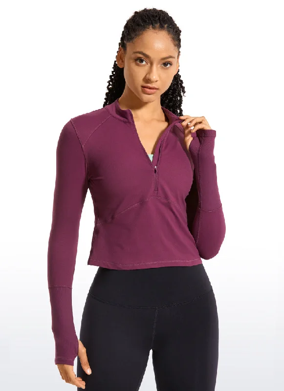 Trendy Yoga Outfits At Budget-Friendly Prices Brushed Half-Zip Long Sleeve Cropped