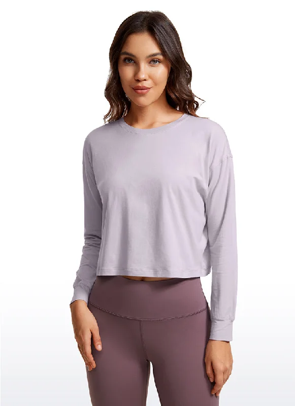 Flex Your Budget With Premium Yoga Clothing Deals Pima Cotton Cropped Long Sleeve Loose Fit