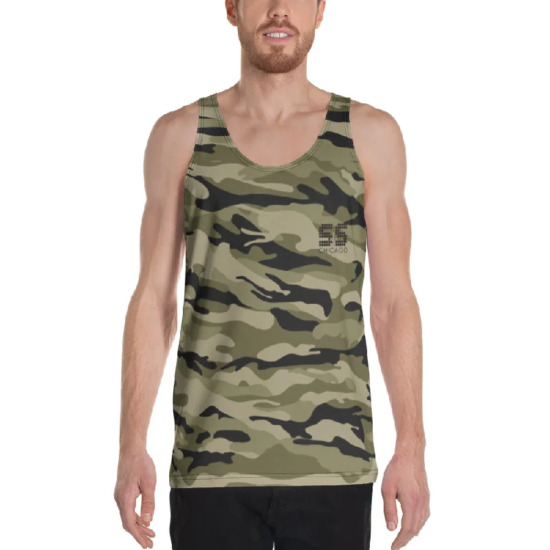 Sweat In Style With Yoga Clothing Discounts S&S Unisex Tank Top (Green & Black Camouflage)