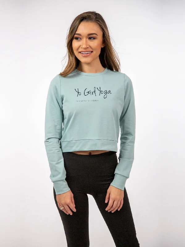 Stretch In Style With Budget-Friendly Yoga Wear Seafoam Cropped Sweatshirt