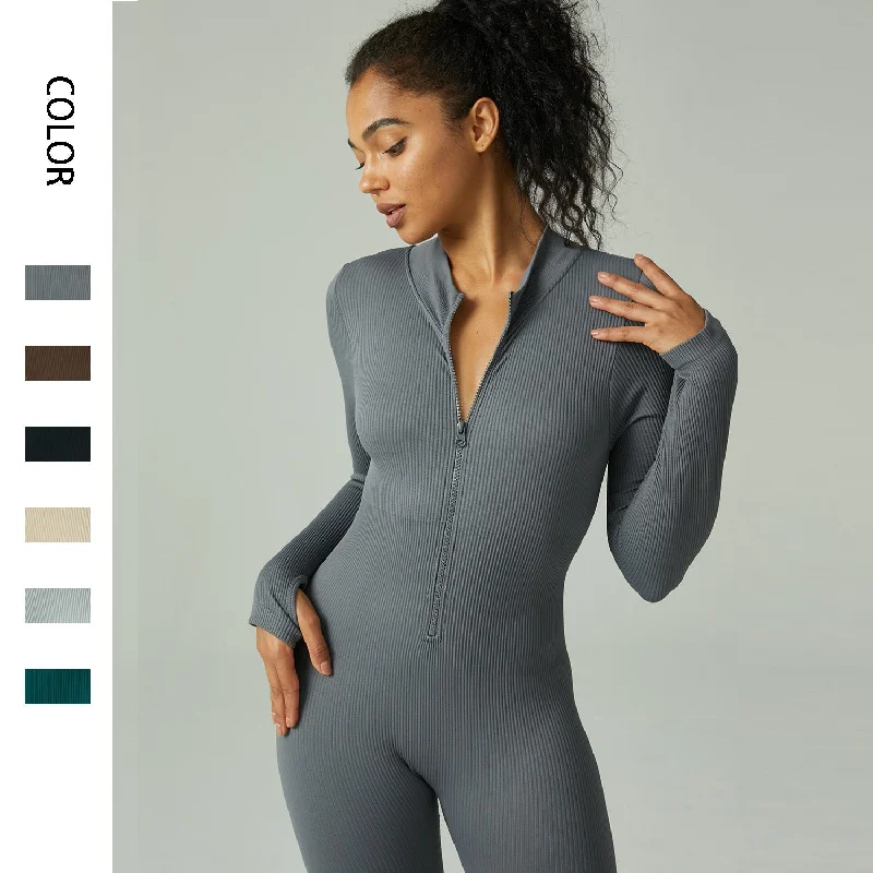 Stretch, Move, And Save On Yoga Clothing Seamless yoga jumpsuit tight-fitting long-sleeved waist pants 6 colors
