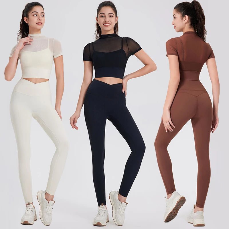 Flexibility Meets Affordability In Our Yoga Wear Sale Short Sleeve Mesh Top Yoga Set