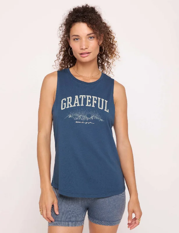 Upgrade Your Yoga Wardrobe For Less Grateful Jade Muscle Tank - Orion Blue