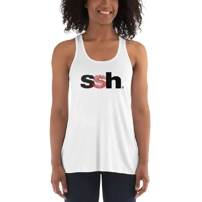 Breathe, Stretch, And Save On Yoga Apparel Steve Silk Hurley's ssh® branded Women's Flowy Racerback Tank (White, Black and Red)