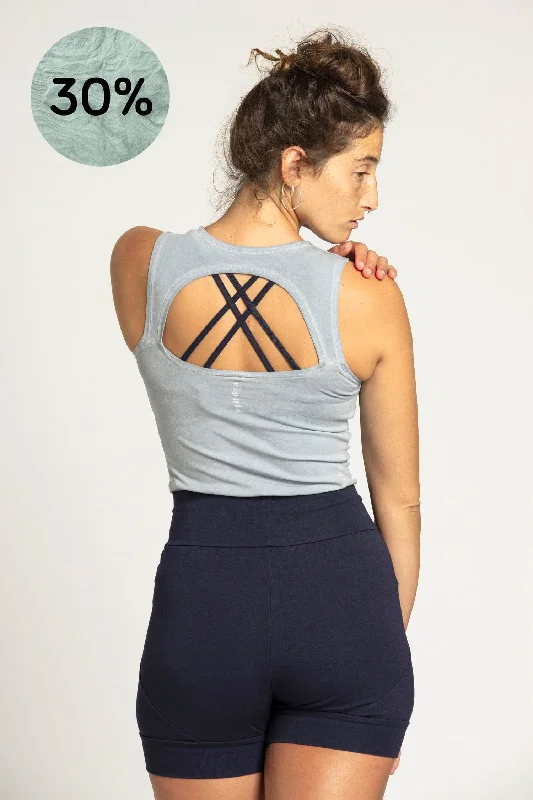 Flexibility Meets Affordability In Our Yoga Wear Sale Stonewash Half Moon Open Back Tank Top