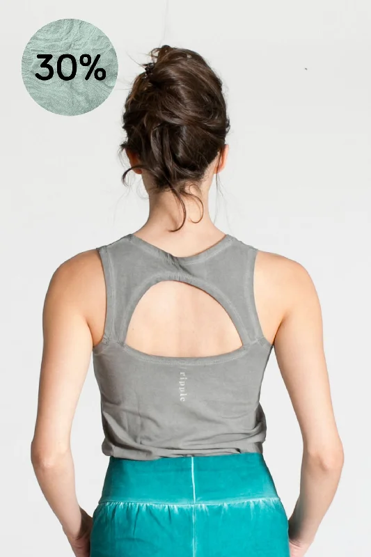 Namaste And Save On Yoga Apparel Stonewash Half Moon Open Back Tank Top