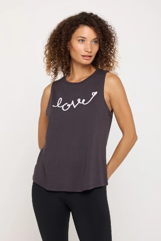 Trendy Yoga Outfits At Budget-Friendly Prices Love Script Jade Muscle Tank