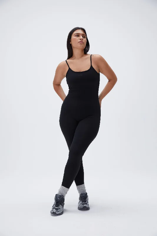 Breathe, Stretch, And Save On Yoga Apparel Ultimate Low Cross Back Unitard - Black