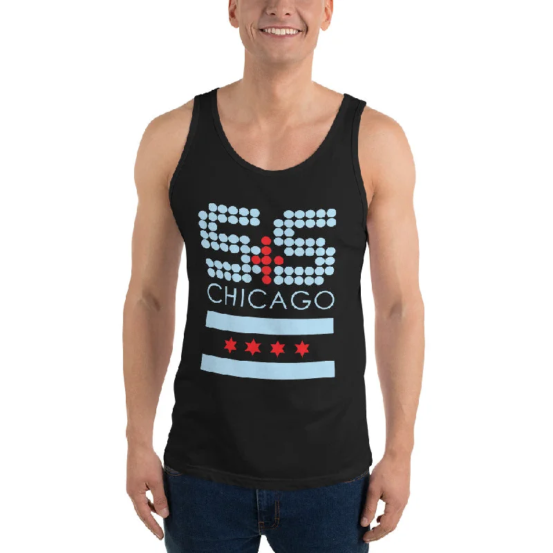 Flow In Comfort With Stylish Discounts Unisex Premium Tank Top | Bella + Canvas (S&S Chicago Flag, Blue & Red)