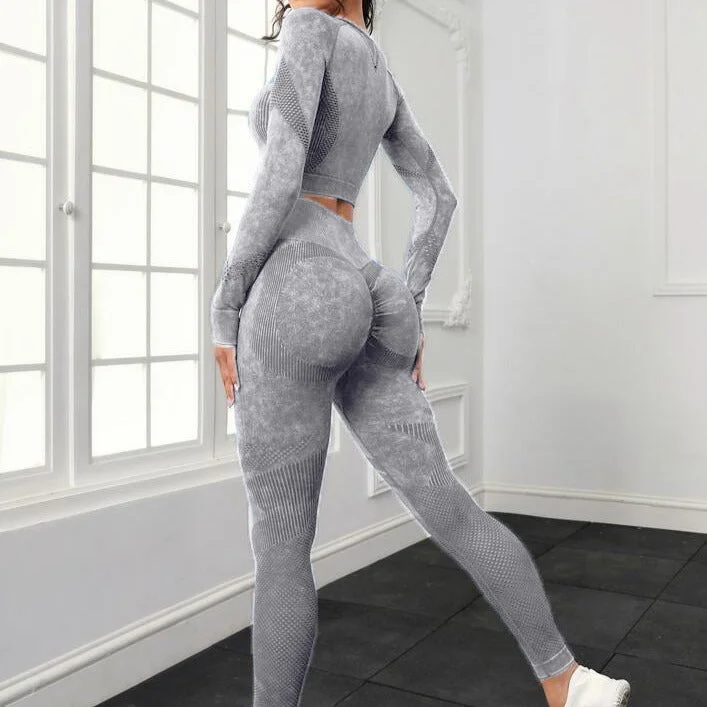 Look And Feel Your Best With Discounted Yoga Clothing Washed seamless cut-out exercise fitness pantsuit  7colors