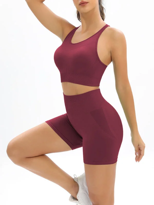 Flow Into Savings With Trendy Yoga Apparel Women's Beautiful Back Seamless Knitted Tank Top Shorts Two-Piece Set