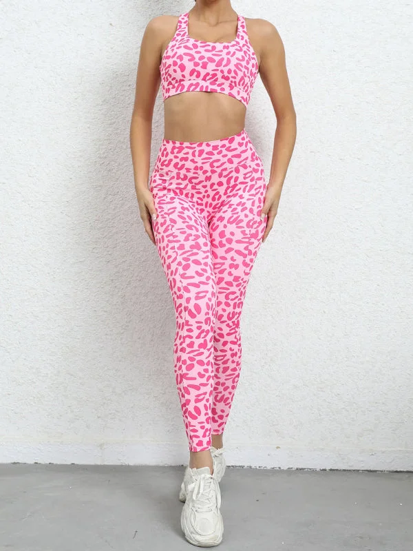 From Warm-Ups To Cooldowns, Shop And Save Women's Leopard Print Compression Racerback Crop Top And High-waist Pants