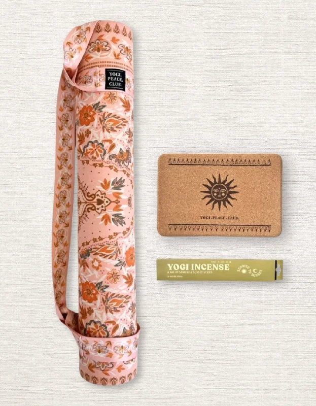 Premium Yoga Accessories At Reduced Prices 4 mm Yoga Pack - Salty Peach Yoga Mat + Block + Strap + Incense